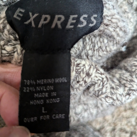 Y2K Express Wool Blend Turtleneck Sweater Gray Marled Chunky Knit Size Large - Picture 6 of 8